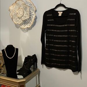 Kate Hill Black Sequin Long Sleeve Blouse